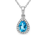 3/4 Carat (ctw) Blue Topaz Drop with Diamonds Pendant Necklace in 14K White Gold With Chain